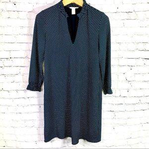 H&M Blue & White Polka Dot Dress Size 4. V-Neck Ruffle collar & Sleeves. Spring